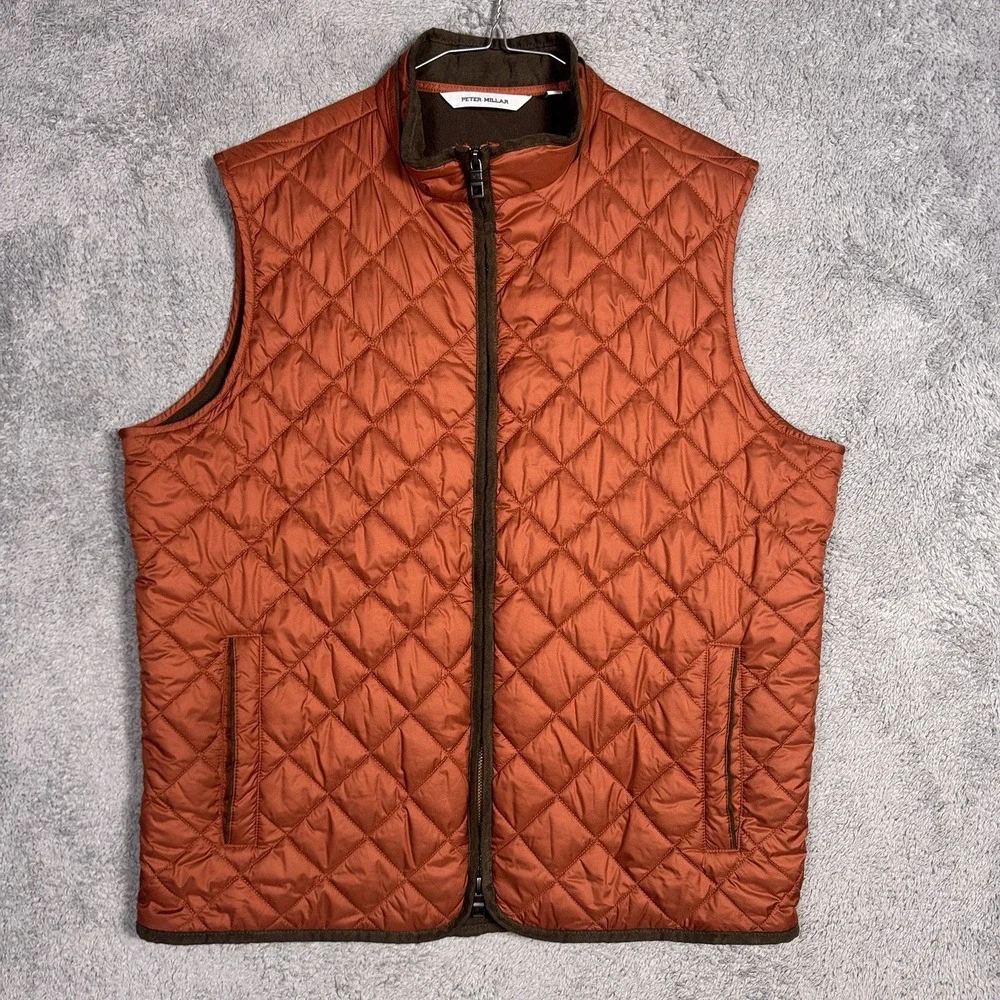 Peter Millar Essex Vest Mens L Suede Diamond Quilted Travel Wind Water Proof